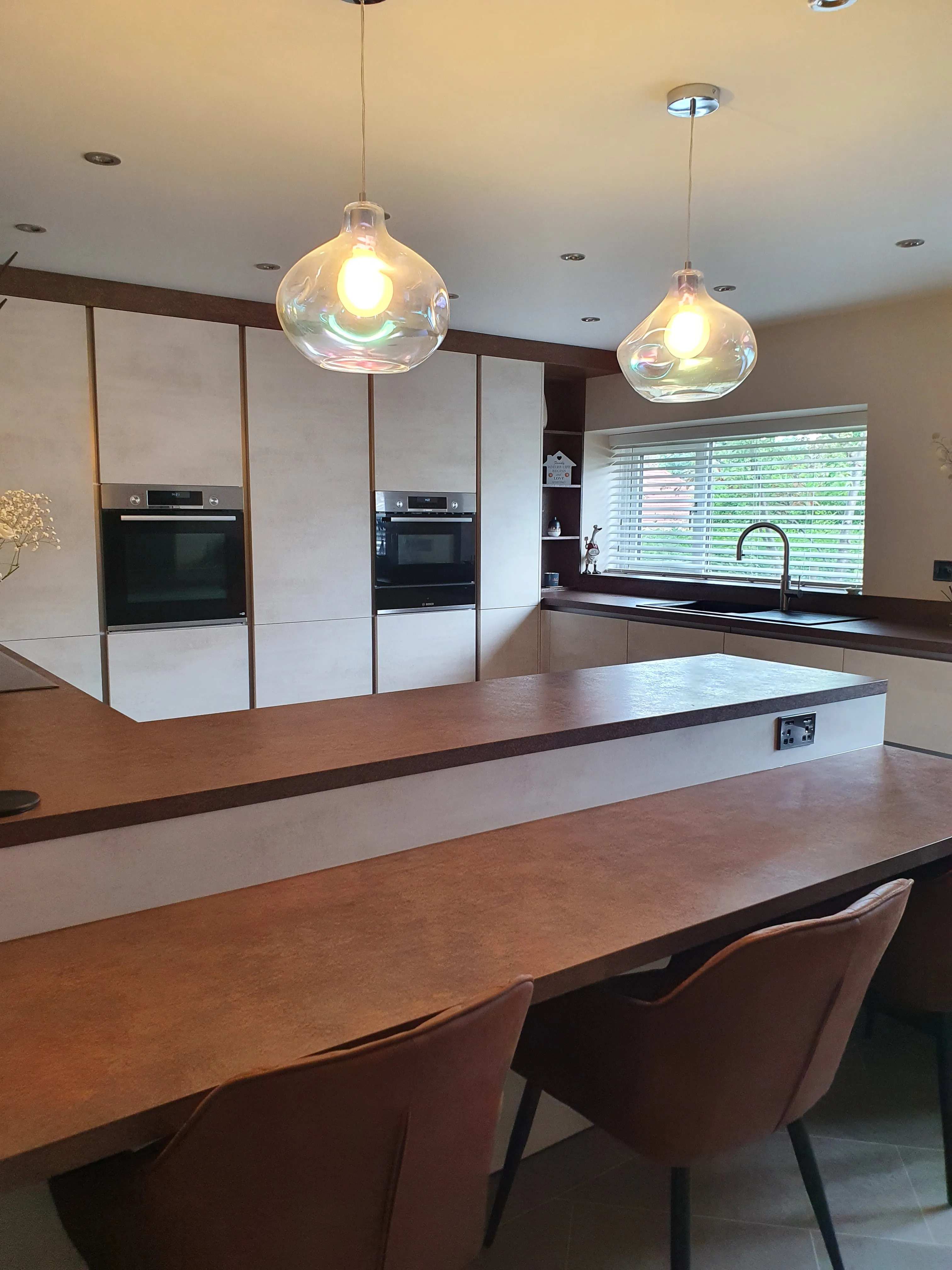 Stone Grey L-Shape with Island, Matt Handleless kitchen in Rochdale