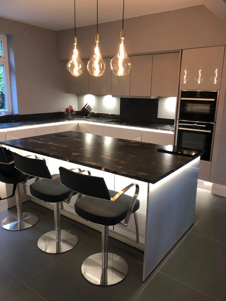 Black & Walnut Statement Island, Matt Handleless kitchen in Wigan